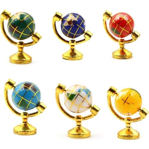 Miniature Turnable Globe With Golden Stand Rolling Globe Dollhouse Living Room Furniture Toys Accessories 1Pcs 1:12 Scale