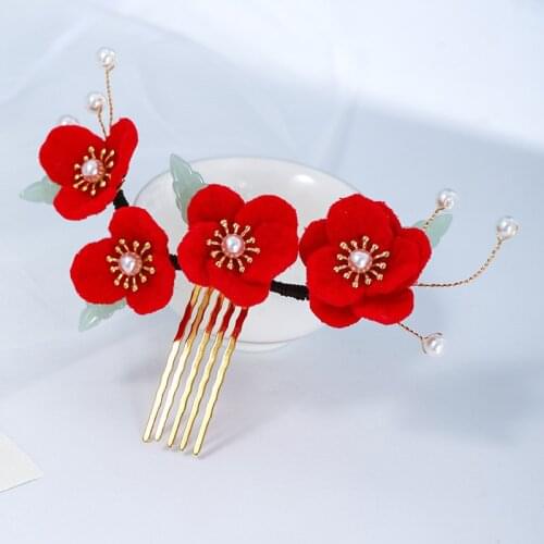 Fashion Flower Hair Sticks Retro Handmade Red Orange Pink Hairpin Hair Jewelry Combs Hairpins Head Ornaments Wedding Accessories