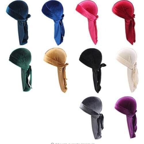 20pcs/lot Mens Velvet Durags Bandana Turban Doo rag Biker Headwear Headband Pirate Hat Hair Accessories