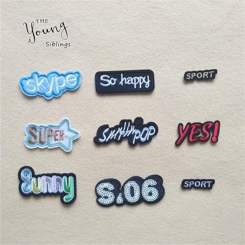 Hot sale Sequins Letter Star iron on patches Embroidered cloth Stripes badges DIY Kids Clothing Shoes Bags Stickers Accessories