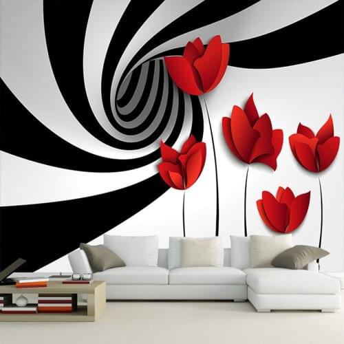 Custom Mural Wall Paper Black And White Striped Flowers Modern 3D Abstract Geometry Space Wall Painting Living Room Wallpaper