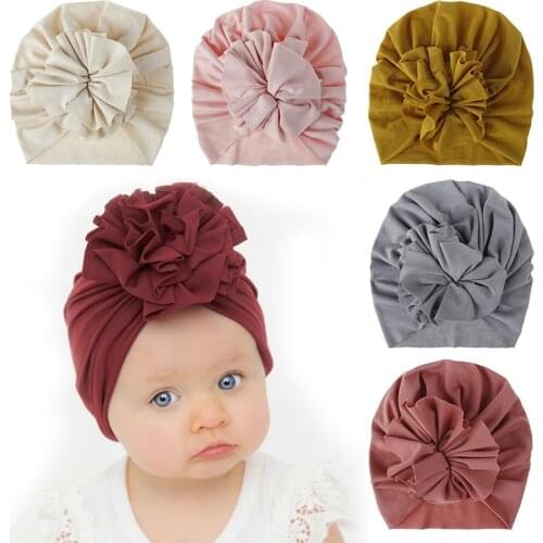 2021 New Baby Hat Cute Flower Baby Girl Hat Soft Cotton Baby Turban Beanie Newborn Infant Baby Cap Bonnet