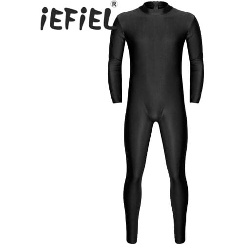 New Arrival Sexy Male Mens Adults Well Fit One Piece Mock Neck Long Sleeve Skin-Tight Solid Color Unitard Bodysuit Dancewear