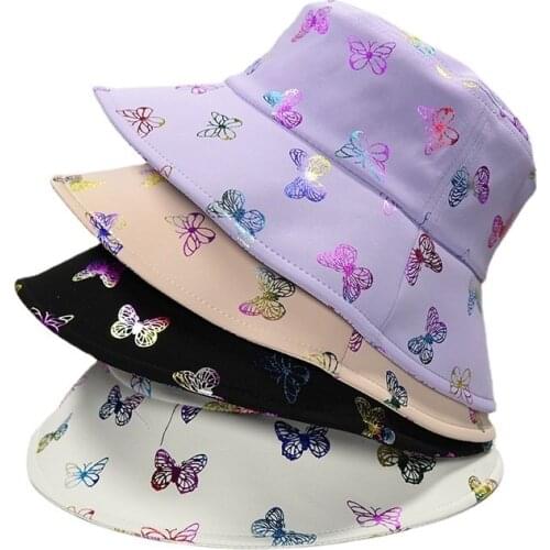 Women Bucket Hats Colorful Butterfly Embroidered Fisherman Hat Outdoor Casual Sun Hat Fashion Double Sided Summer Visor Caps