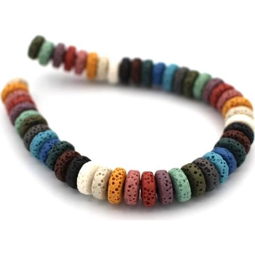 8mm 10mm Multicolor Lava Rock Beads Natural Flat Stone Loose Spacer Beads DIY for Jewelry Earrings Making 1 pack