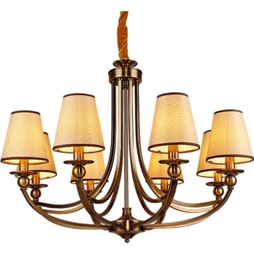 Retro Antique Brass Pendant Chandelier 6/8 Arm Pendant lights bedroom lamp Fabric Shade living room Hotel Ceiling chandelier D54