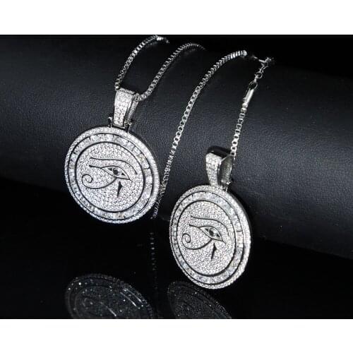 Luxury Large Big Round Evil Eye Charm Pendant Necklace With Box Chain Paved Women Iced Out Hip Hop Long Necklace Jewelry