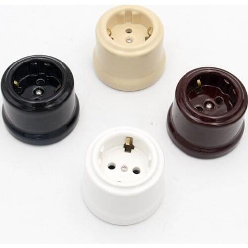 250V AC Outlets Ceramic Wall Socket Vintage European Female Socket For Retro Lighting Decoration