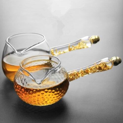 20pcs/lot Glass tea set side tea making device household hammer pattern tea sea gold foil handle fair cup tea separator teamaker