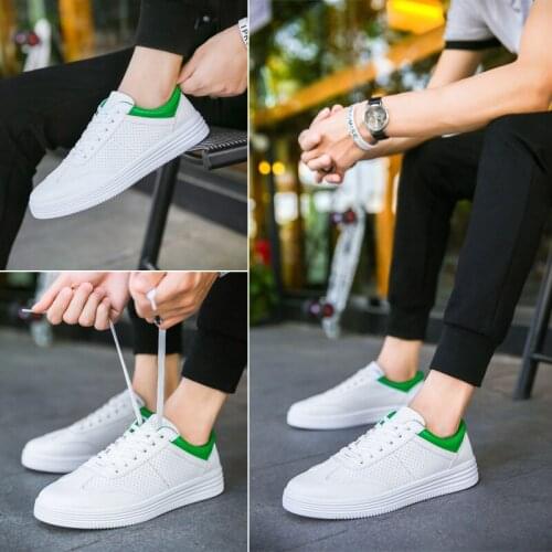 Man Shoes 2021 Fashion Breathable Mens Casual Shoes Summer Hollow Out Light Male PU Little White Shoes Boy Student Running Shoes