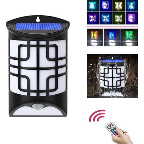 Outdoor Solar Light LED Flame Flickering Wall Lamp Motion Sensor Waterproof Colorful Lights Garden Decor Lighting Street Lantern