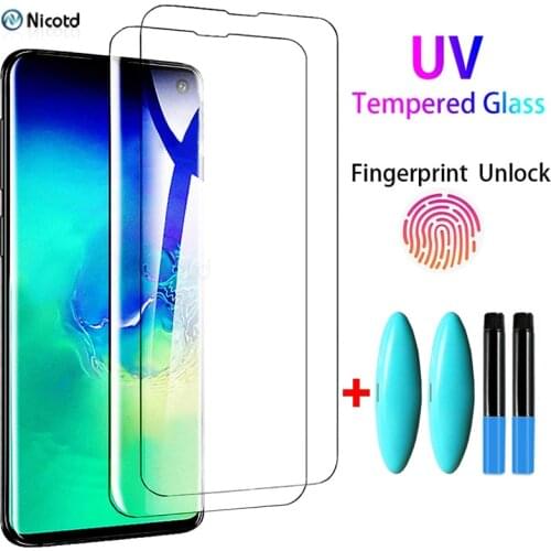 2Pcs UV Tempered Glass For Samsung Galaxy S20 S21 Plus Ultra S10 S9 S8 Plus S7 Edge Galaxy Note 20 Ultra 10 9 8 Full Glued Glass