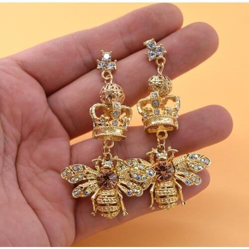 European and American New Skull Exaggerated Earrings Female Crown Bee Gem Punk Style Elegant Fashion Ear Jewelry