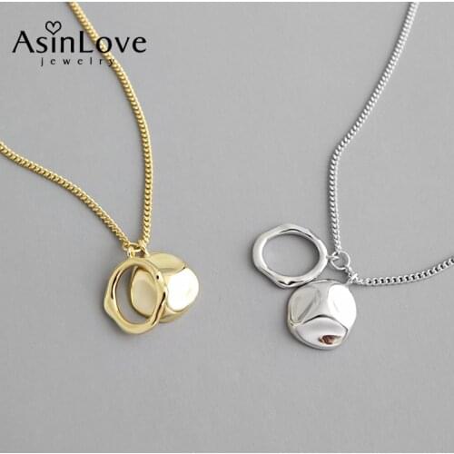 AsinLove Genuine 925 Sterling Silver Necklace Geometric Irregular Hammered Circle Round Pendant Necklace for Women Fine Jewelry