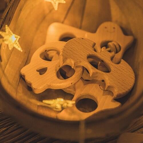 1PCS Baby Teether Halloween Wooden Animated Pumpkin Ghost Vampire Beech Wooden Teether Food Grade BPA Free Newborn Teething Gift