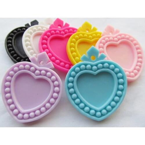 10pcs 7 colors Flatback Resin Heart Charm Finding,Base Setting Tray, for 25mm Cabochon/Cameo