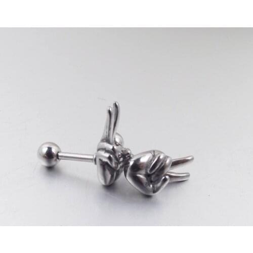 SaYao 2 Pieces Stainless Steel Earring Studs Men Earrings Victory Stud Earrings Finger Wings Ear