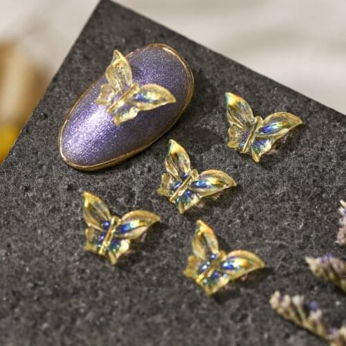 50Pcs Butterfly Nail Art 3D Charms 7x10mm AB Colors Holographic Resin Gemstones Gel Polish Rhinestones For Manicure Nail Supply