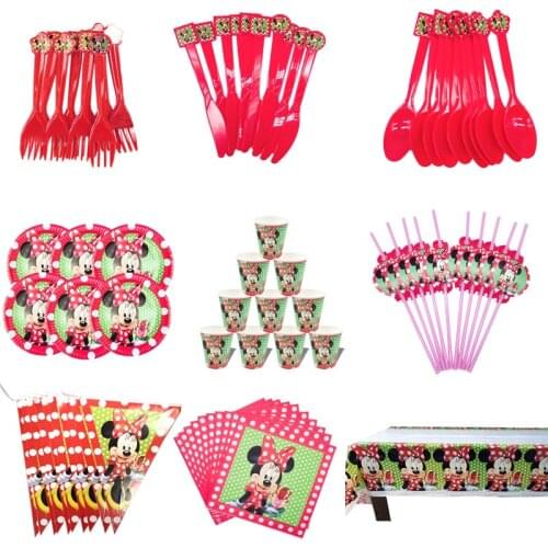82pcs Minnie Mouse Birthday Party Supplies Tableware Plate Cup Tablecloth Straw Napkin Birtday Party Decoration Kids Baby