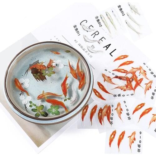 9Pcs/Set Creative 3D Simulation Red Fish Resin Decorative Sticker Fit DIY Phone Case Molds Micro Landscape Scrapbooking Stickers