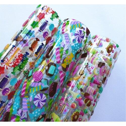 A4 20*33CM candy print cartoon Transparent UV clear print pvc fabric for DIY bag and bow BHY1016