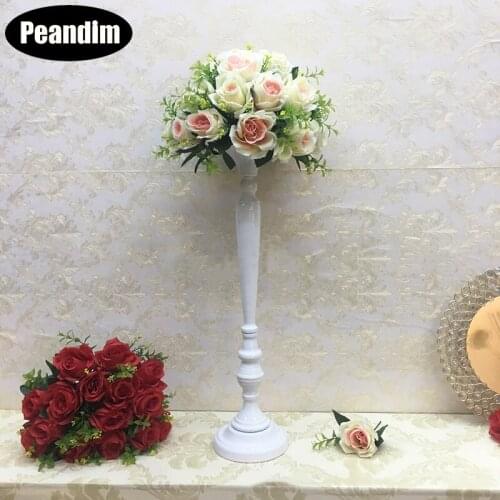PEANDIM 10pcs White Gold Flower Vase Wedding Centerpieces Vase Metal Candle Holder Candlestick Party Road Lead Home Decoration
