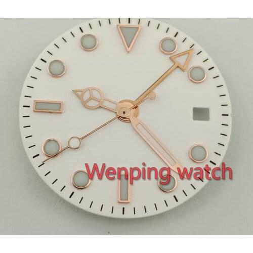 28.5MM white Sterile Watch face + watch hands golden rose Gmt hand Fit mingzhu dg3804 movement P510(16)