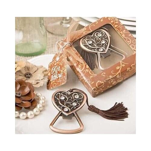 Free shipping Wedding giveaways for guest Restore ancient with crystal Heart-shaped bottle beer opener wedding party gift favors