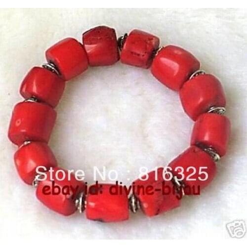 FREE SHIPPING Tibet silver red coral womens bracelet 7.5