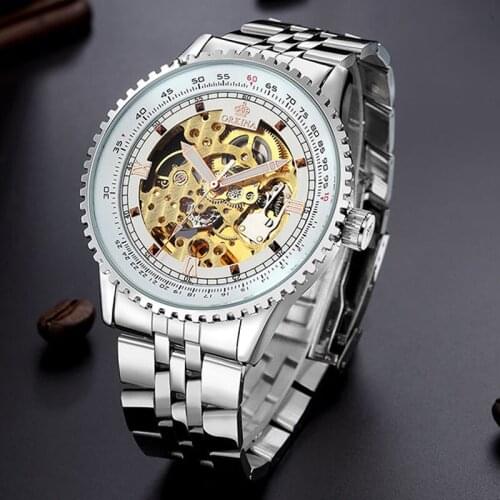 Top Luxury Brand Orkina Watch Men Watches Fashion Skeleton Watches Big Silver Autoamatic Self Wind Mechanical Watch Full Steel