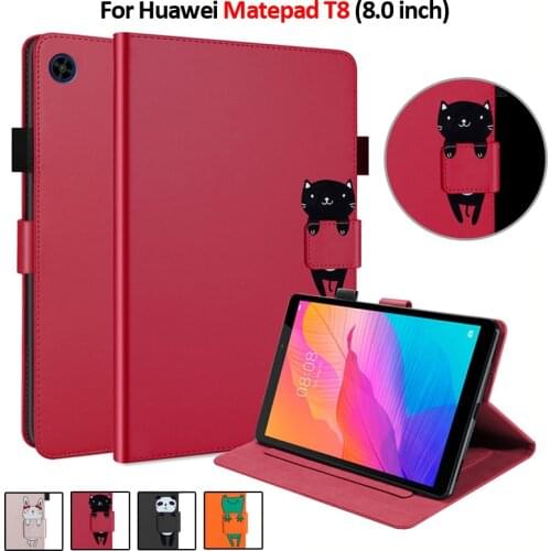 2021 New Tablet Cover For Huawei Matepad T8 Case Cute Cat Bear Panda PU Leather Stand Case For Funda Huawei Matepad T 8 Cover