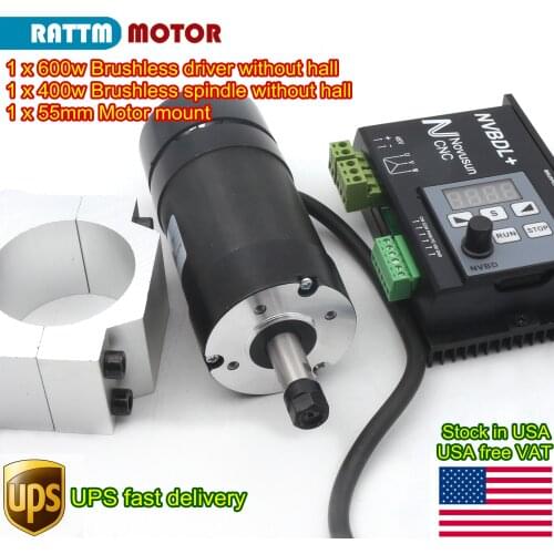 400W 48VDC Brushless CNC Air cooled Spindle Motor Tool ER8 600W Brushless Motor Driver NVBDL Without Hall for CNC Machine