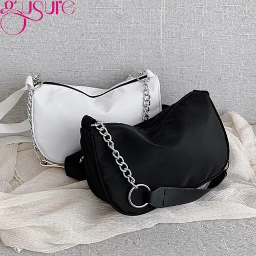 Gusure Gusure New Design Women Hobo Bag Vintage Chain Armpit Shoulder Bag Waterproof Nylon Casual Handbag Ladies Small Crossbody