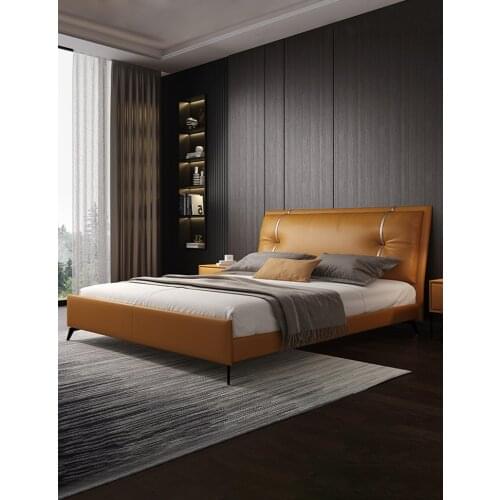 Italian light luxury nappa first leather bed 1.8m ins bed master bedroom double Nordic modern simple big soft bed