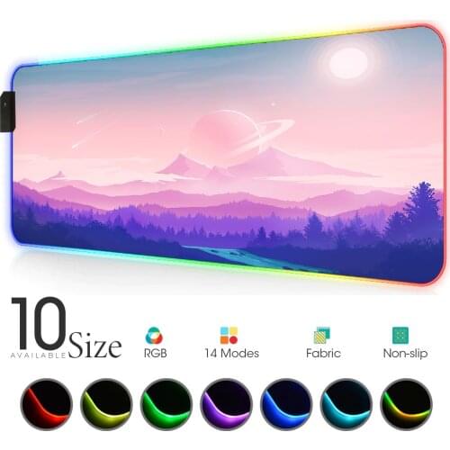 Landscape RGB Mouse Pad Pink blue Gamer Accessories Large LED MousePad XL Gaming PC computer Desk with Backlit Rubber mat