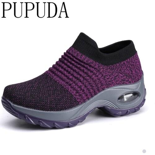 PUPUDA Women Shoes Sneakers Comfortable Slip On Lightweight Shoes Women Sport Sneakers Spring 2021 New Platform Shoes
