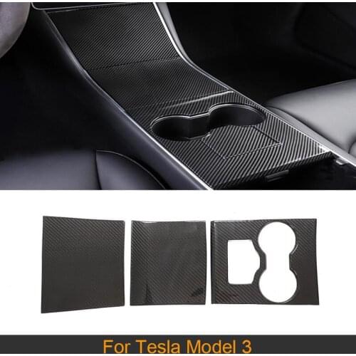Car Interior Central Control Panel Cover for Tesla Model 3 2017 - 2019 Dry Carbon Central Control Trim Cover Patch 3pcs/set