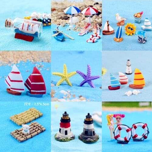 Summer Sun Dolphin Beach Boat Pigeon figurine Starfish Resin Craft home decor miniature fairy garden decoration accessories toys