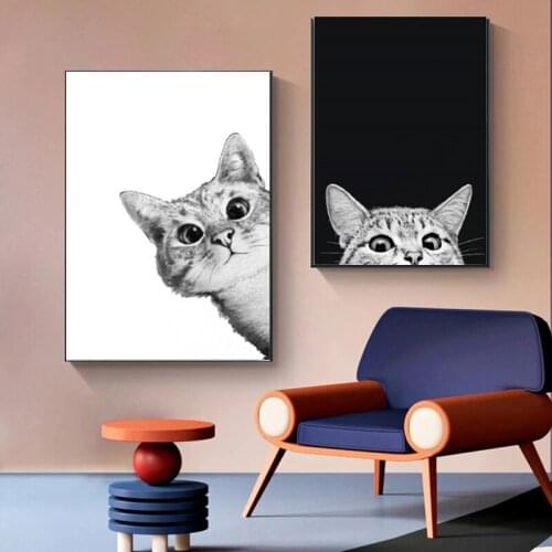 Cute Black and White Lovely Cat Canvas Poster Wall Art Pictures Prints for Bedroom Decor for Living Room No Frame