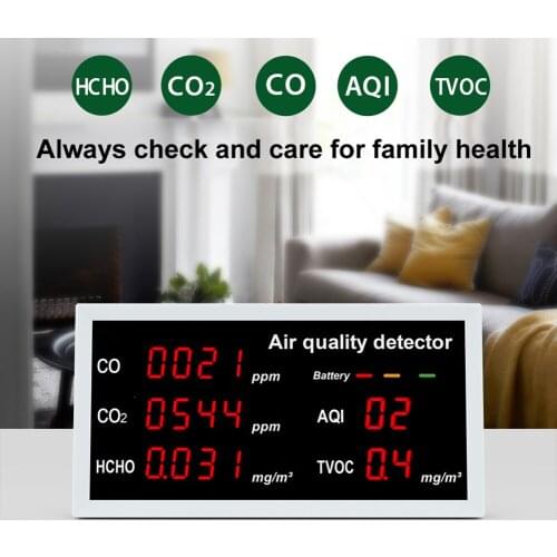 5 in 1 Multifunctional Gas CO2 Detector LED Display CO CO2 HCHO TVOC AQI Meter Air Quality Monitoring Gas Analyzers Air Detector