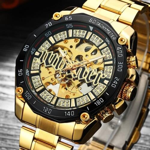 Men Watch Skeleton Automatic Mechanical Watch Winner Gold Men Watches Stainless Steel Bracelet Sports Luxury Male Clock