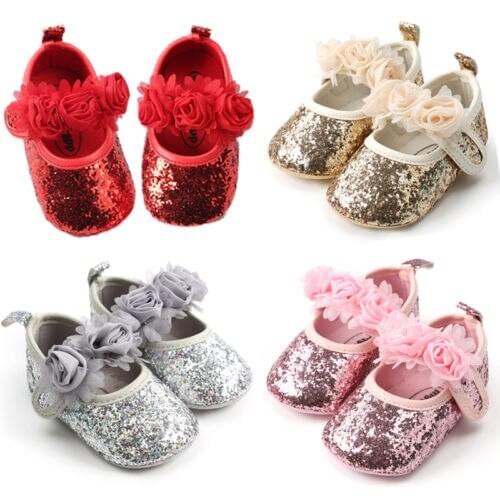Sequin Newborn Infant Baby Girls Crib Shoes Pram Prewalker Anti-slip Sneakers