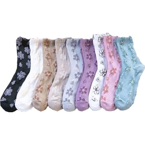 9 Pairs Socks Women Set Autumn Winter Flower Pure Cotton Breathable Soft Girl Middle Tube High Quality Cute Things Mori Sweet
