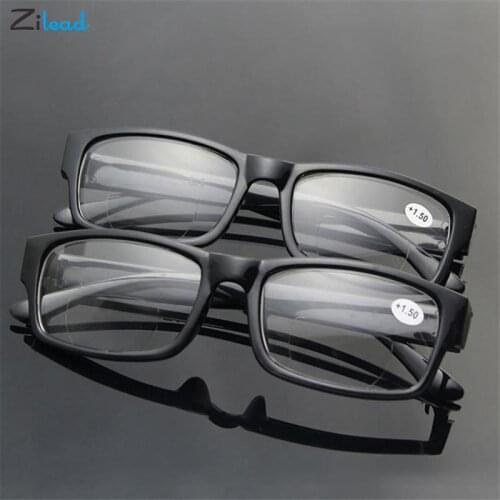 Zilead Black Dual-light Reading Glasses Fashion Square Frame Distance And Near Dual-use Presbyopia Glasses For Men&Women +1to+4