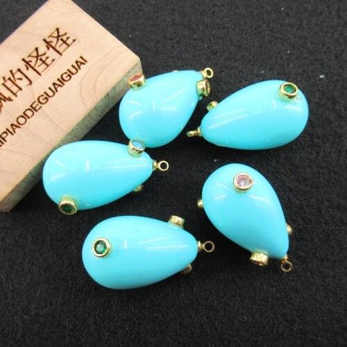 Wholesale 5 PCS 25x16mm Blue Teardrop Sea Shell Pearl Multi Color Cz pave Charm Pendant for Jewelry DIY