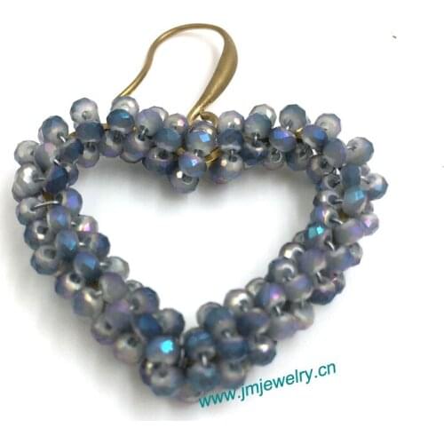 Wholesale handmade Ethnic jewellery crystal beaded heart shape Drop earrings summer style nickel free earrings