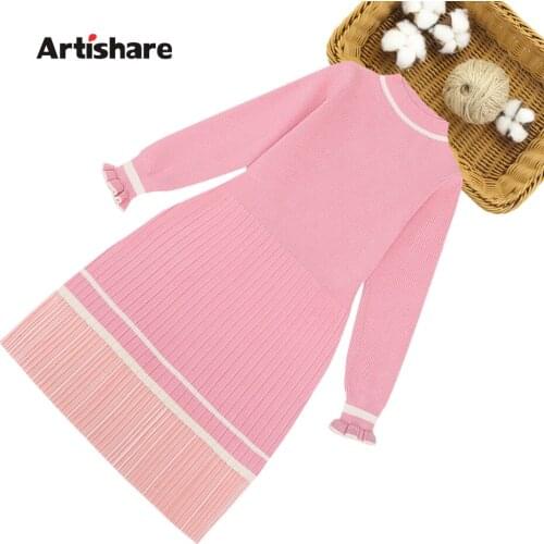 Girl Sweater Dresses Striped Knitted Dress For Girls Teenage Kid Dress Spring Autumn Childrens Costumes For Girls 6 8 10 12 14