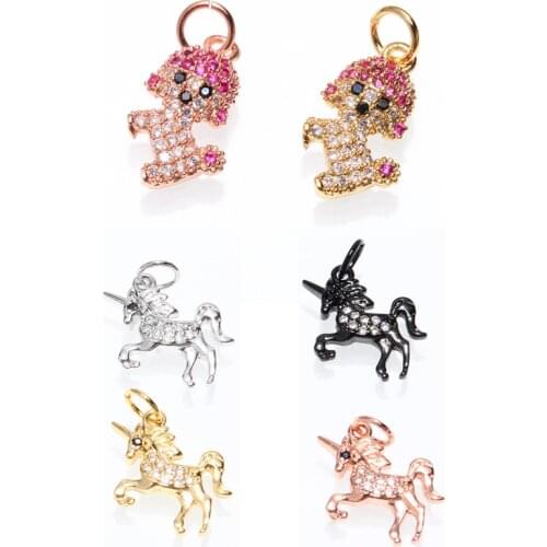 Pendant for Jewelry Making Copper Micro Pave CZ Dog Horse charm Pendants Connector Charms Diy bracelet necklace Accessories lots