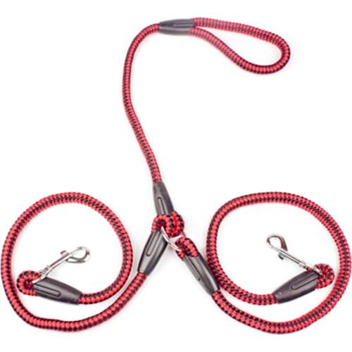 Strong Nylon Ribbon Double Dog Leash One Drag Braided Tangle For Walking Training Adjustable Size Pet Safety Traction Rope