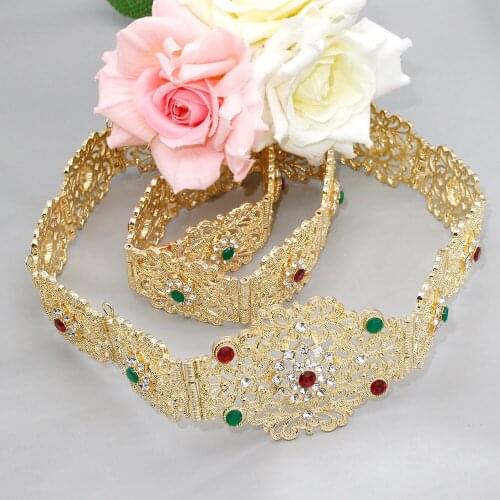 Sunspicems Elegant Moroccan Caftan Belt for Women Ethnic Wedding Jewelry Metal Link Chain Gold Silver Color Bridal Gift